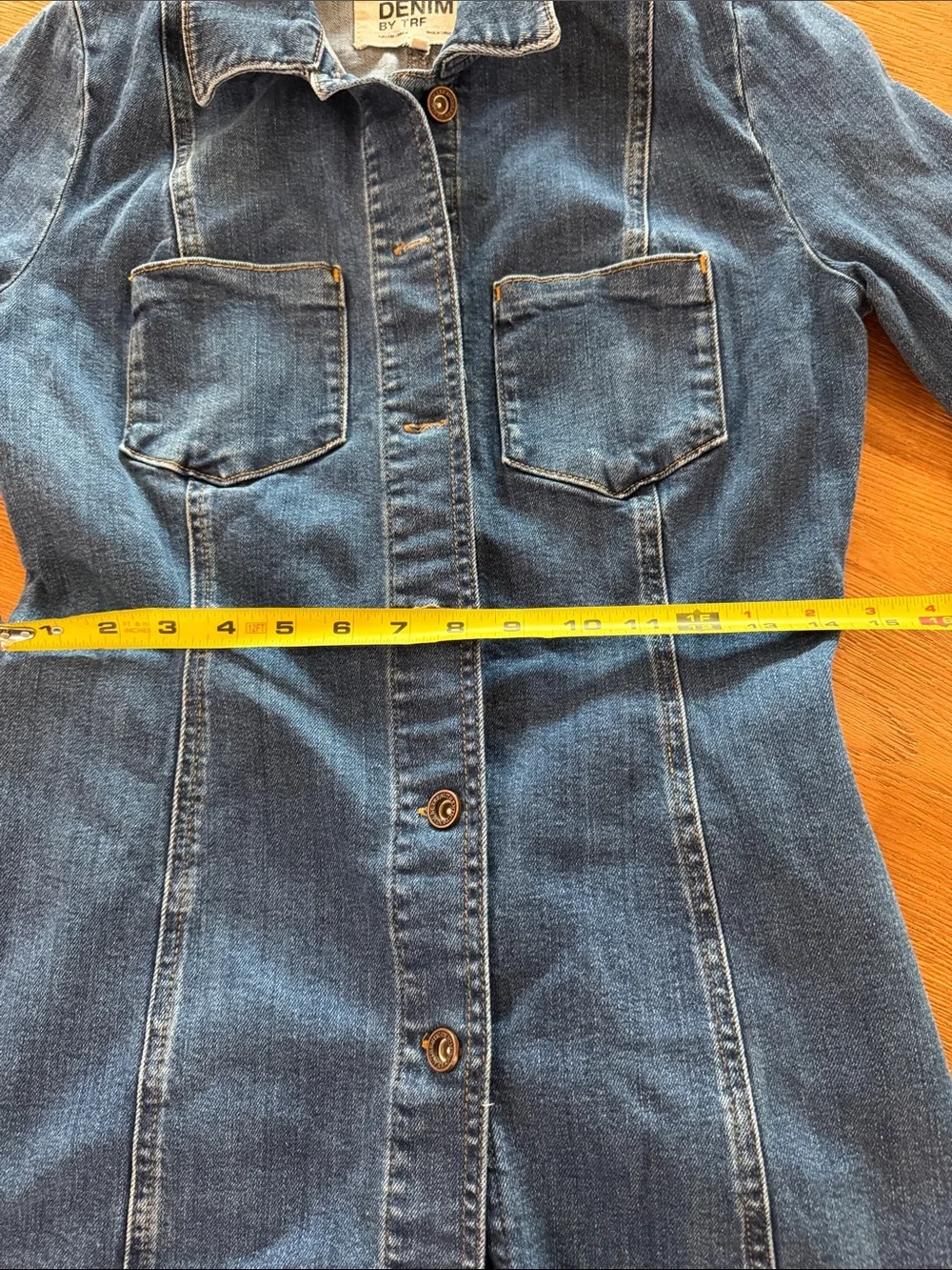 Zara Dark Blue Denim Button-Front Shirt Dress Size Small Cotton - Picture 11 of 12